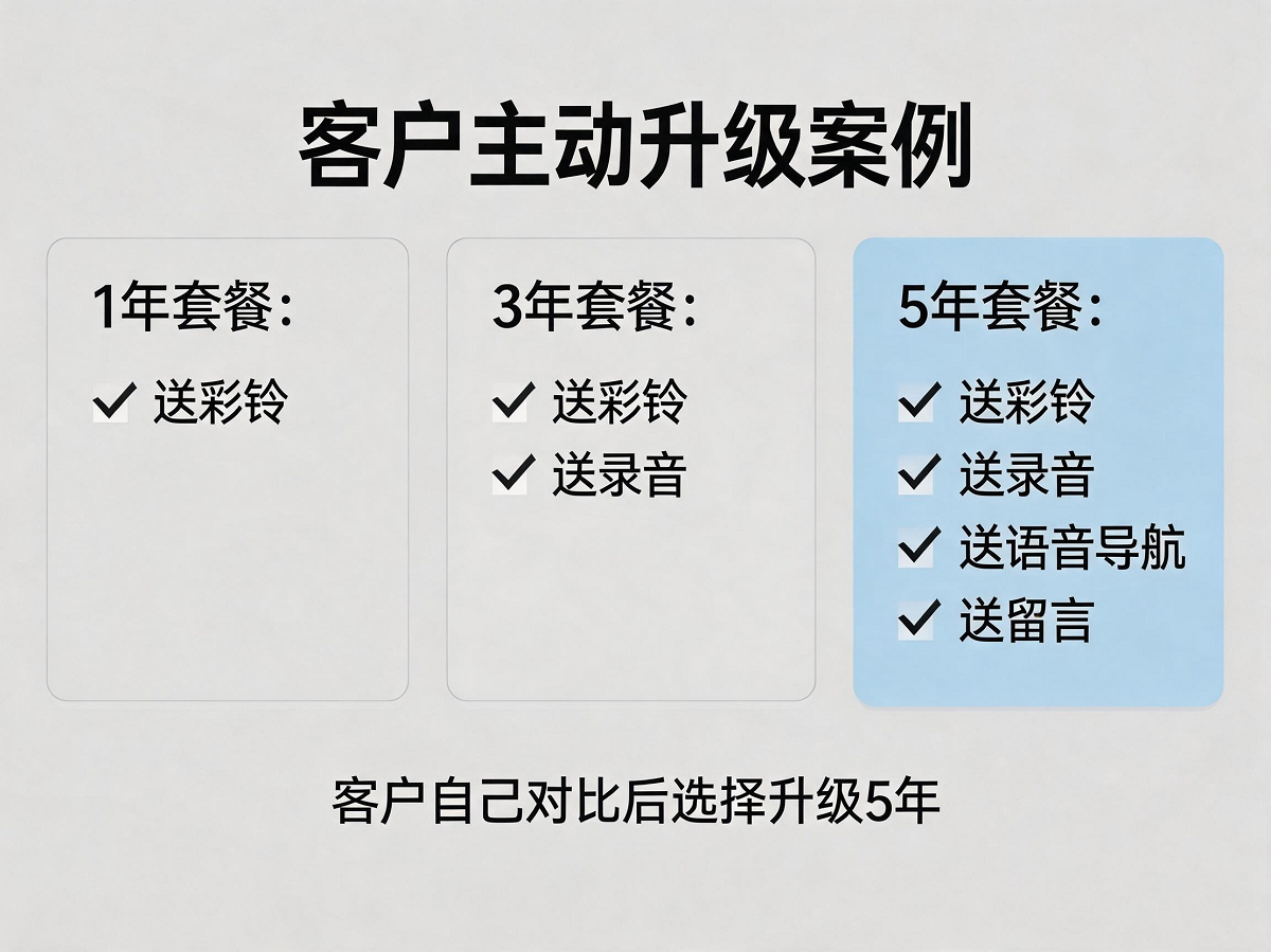 客户主动升级套餐的聊天截图示意（已脱敏）