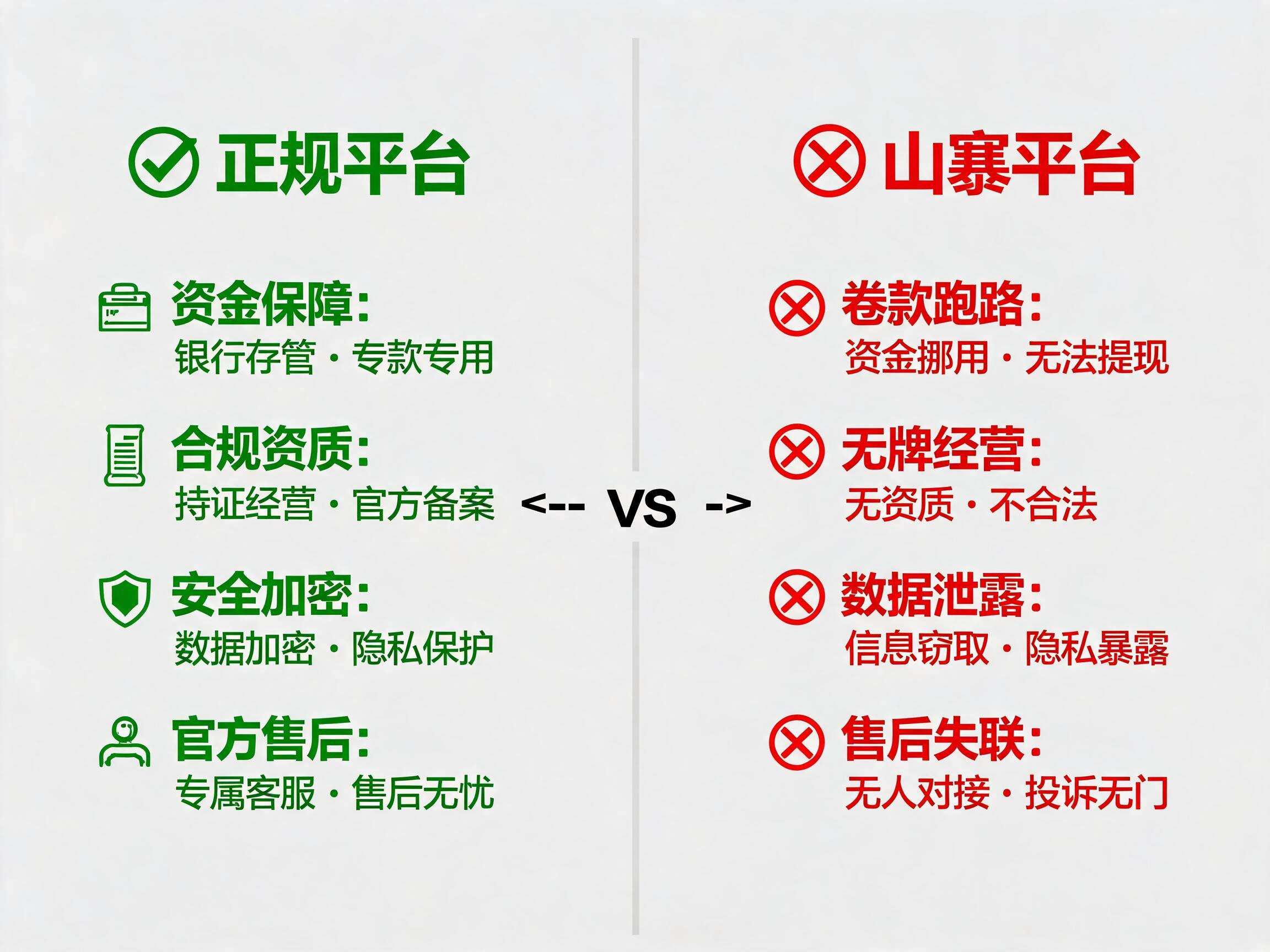 正规400平台vs山寨平台核心区别对比图